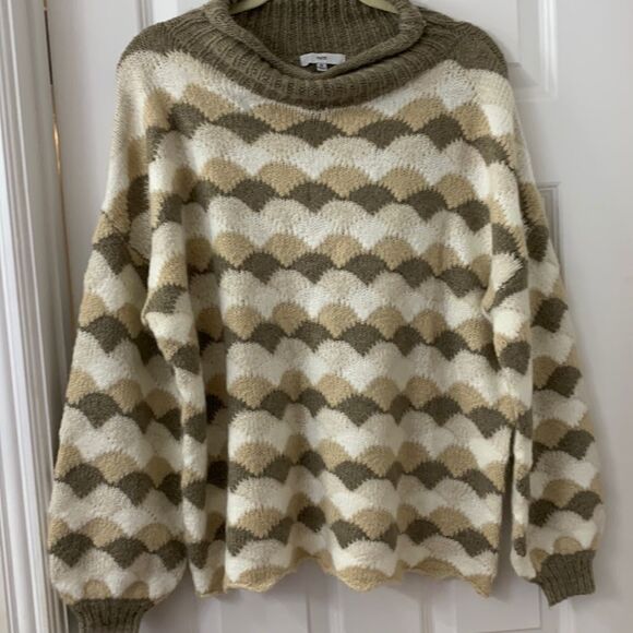 Fate Size Medium dropshoulder mock turtleneck brown, tan &cream pullover sweater - Picture 1 of 7